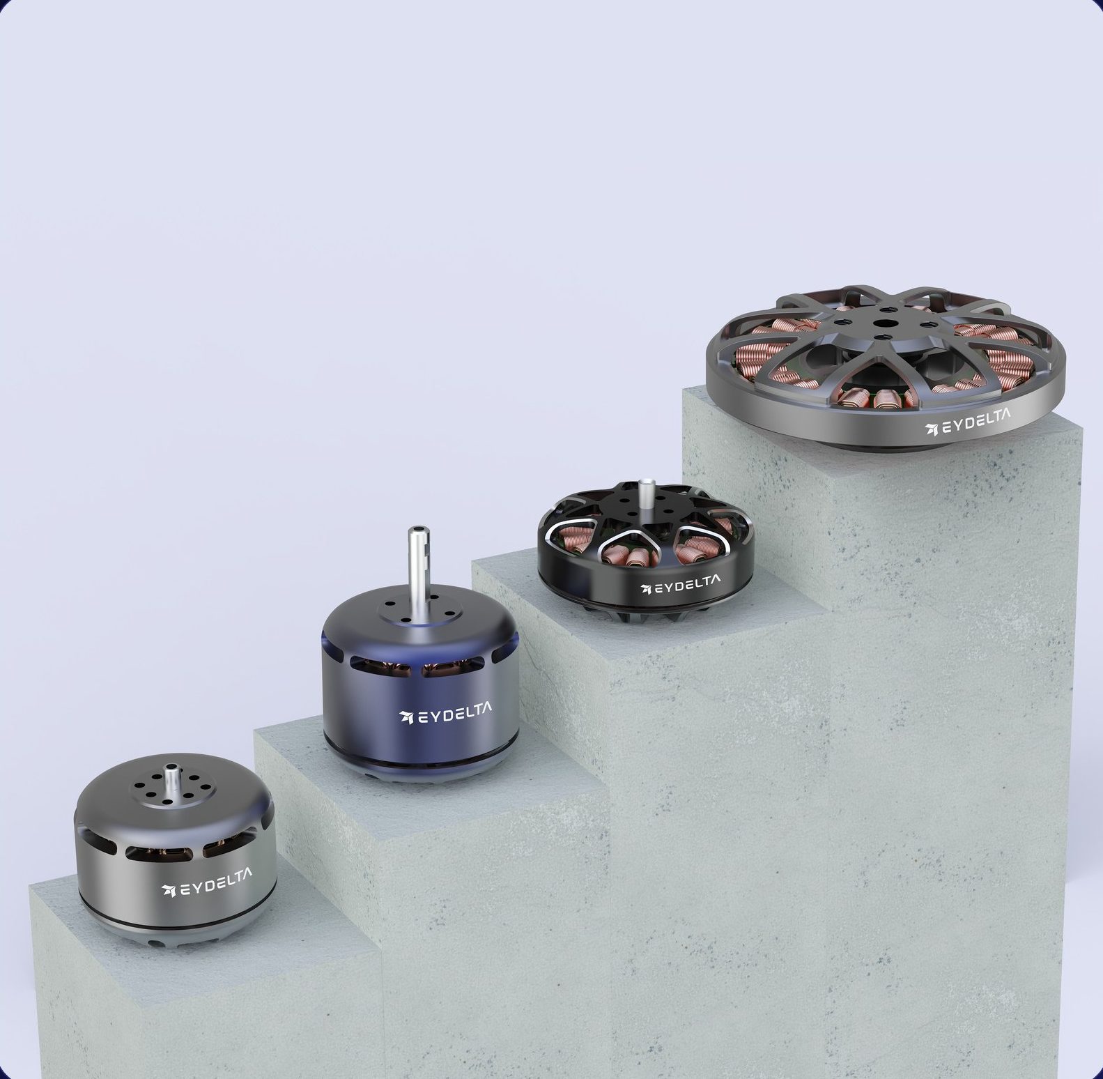 EYDelta industrial drone motors on stepped plinths