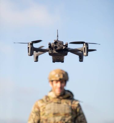 Soldier with a reconnaissance drone
